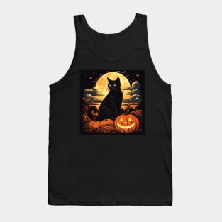 Halloween Cat Standing On Pumpkin Halloween Tank Top